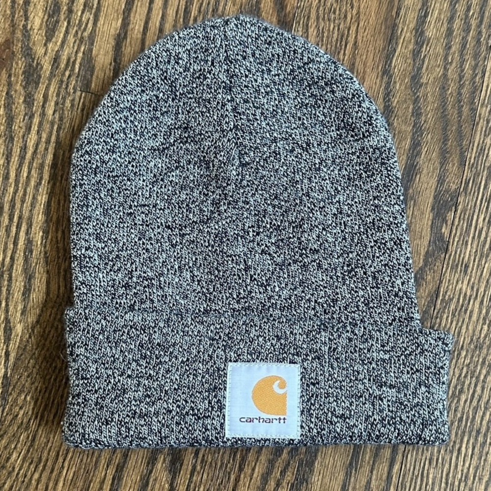 Carhartt Cuffed Knit Beanie Black White Marled Winter Hat Mens One Size